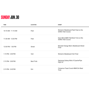 x games 2024 schedule sunday